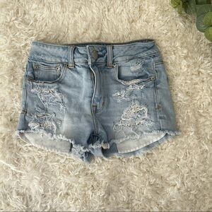 American Eagle Hi rise shortie distressed shorts